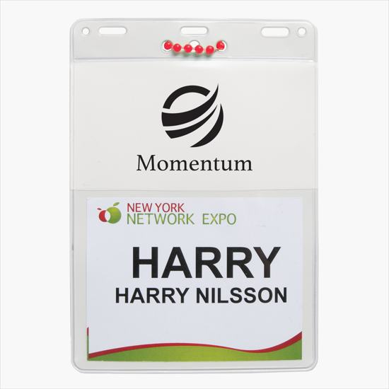 Trade Show Badge Caddy - Printed - Red Plastic Bead Chain Attachment