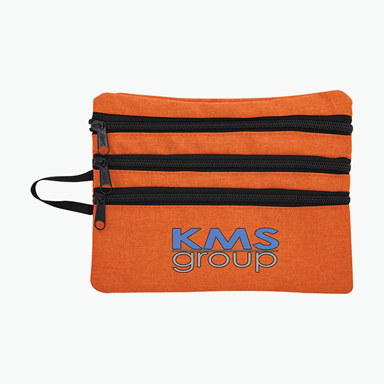 Heathered Triple Pocket Accessory Travel Bag - Full Color