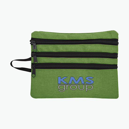 Heathered Triple Pocket Accessory Travel Bag - Full Color