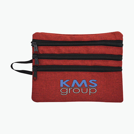 Heathered Triple Pocket Accessory Travel Bag - Full Color