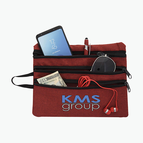 Heathered Triple Pocket Accessory Travel Bag - Full Color