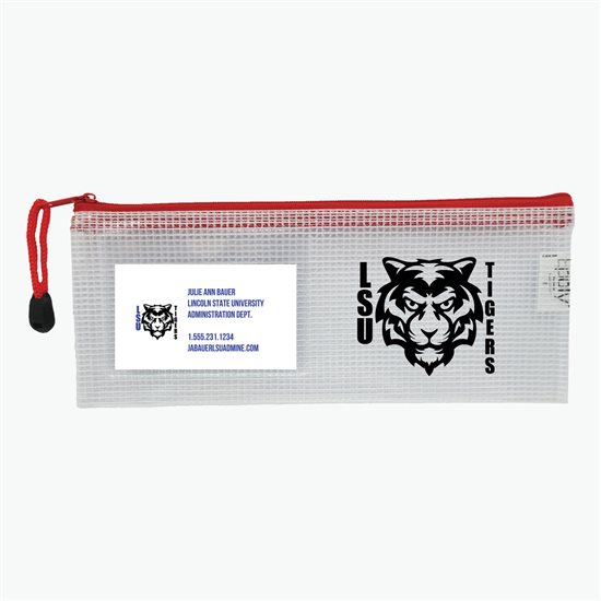 PolyWeave Zippered Pouch with Business Card Holder - 4 x 10 - One-Color Imprint