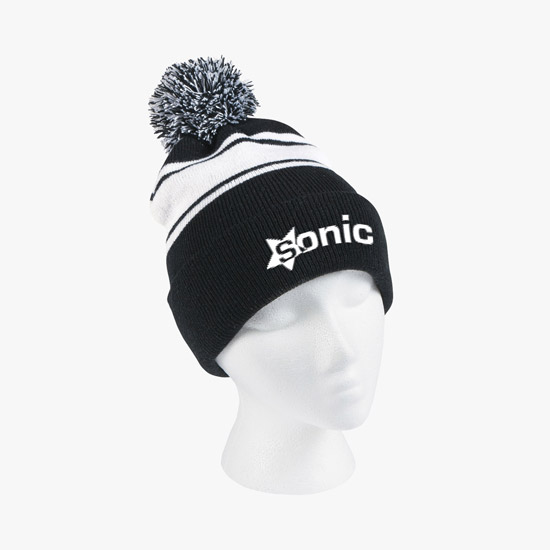Knit Pom Cuff Beanie w/Stripes