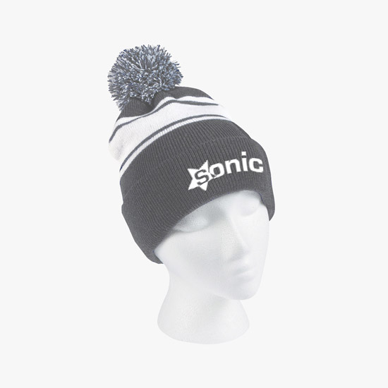 Knit Pom Cuff Beanie w/Stripes