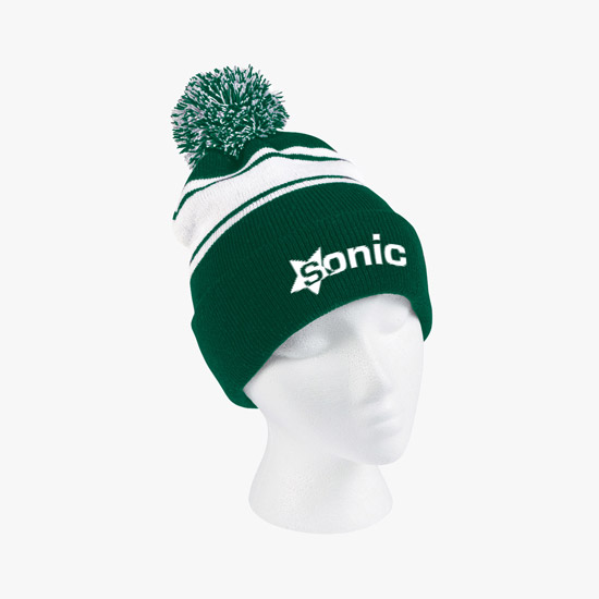 Knit Pom Cuff Beanie w/Stripes