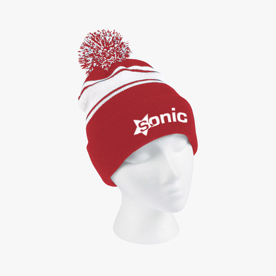 Knit Pom Cuff Beanie w/Stripes