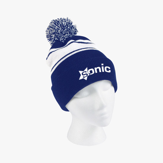 Knit Pom Cuff Beanie w/Stripes