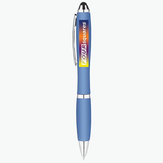 Metallic Curvaceous Ballpoint Pen with Stylus - Full Color