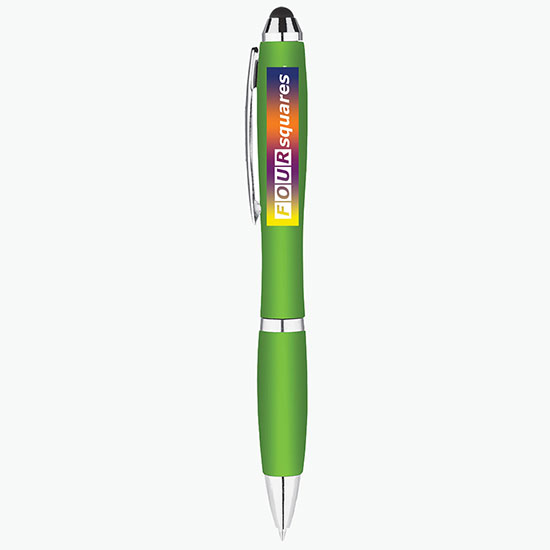 Metallic Curvaceous Ballpoint Pen with Stylus - Full Color