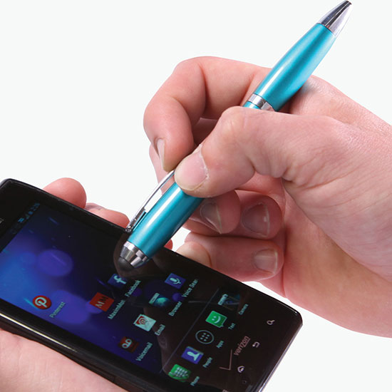 Metallic Curvaceous Ballpoint Pen with Stylus - Full Color
