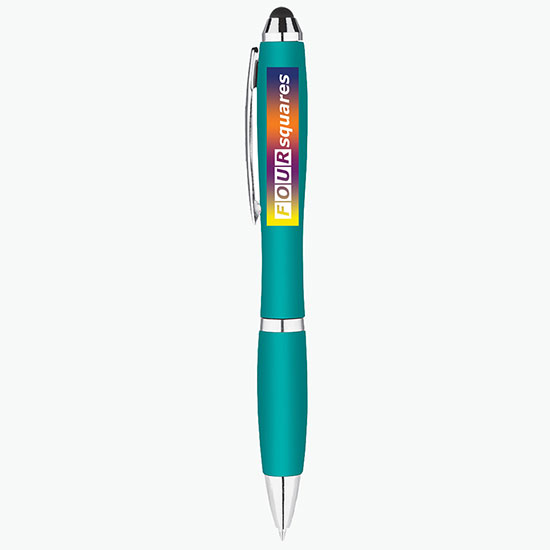 Metallic Curvaceous Ballpoint Pen with Stylus - Full Color