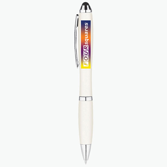 Metallic Curvaceous Ballpoint Pen with Stylus - Full Color