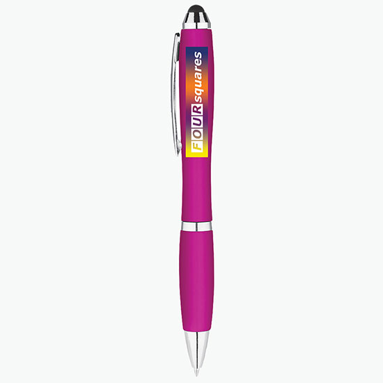 Metallic Curvaceous Ballpoint Pen with Stylus - Full Color