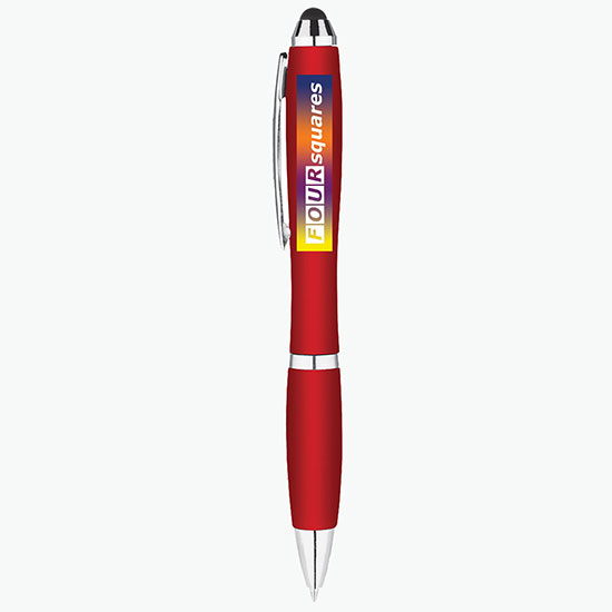 Metallic Curvaceous Ballpoint Pen with Stylus - Full Color