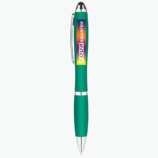 Metallic Curvaceous Ballpoint Pen with Stylus - Full Color