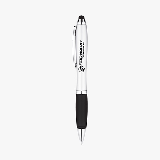 Silvertone Curvaceous Ballpoint Pen with Stylus - 24-Hour Production