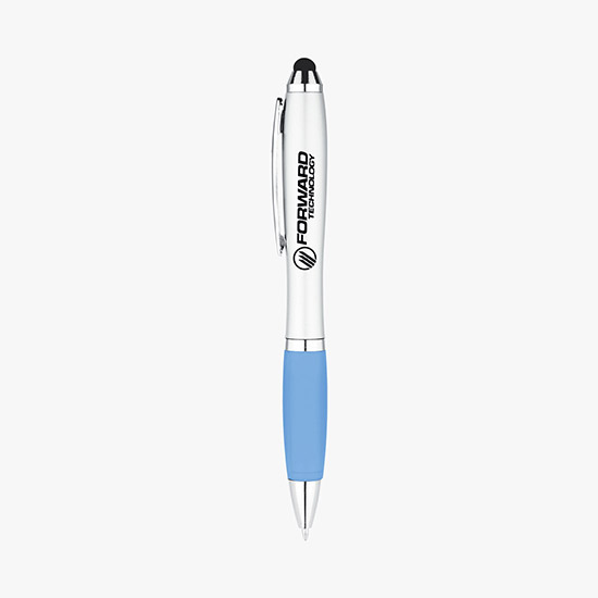 Silvertone Curvaceous Ballpoint Pen with Stylus - 24-Hour Production