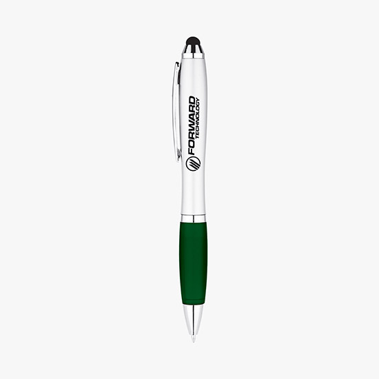 Silvertone Curvaceous Ballpoint Pen with Stylus - 24-Hour Production