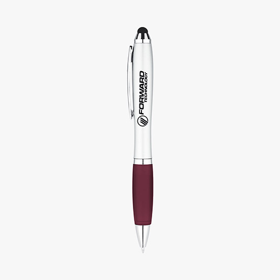 Silvertone Curvaceous Ballpoint Pen with Stylus - 24-Hour Production