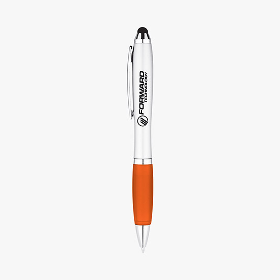 Silvertone Curvaceous Ballpoint Pen with Stylus - 24-Hour Production