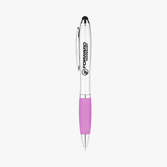 Silvertone Curvaceous Ballpoint Pen with Stylus - 24-Hour Production
