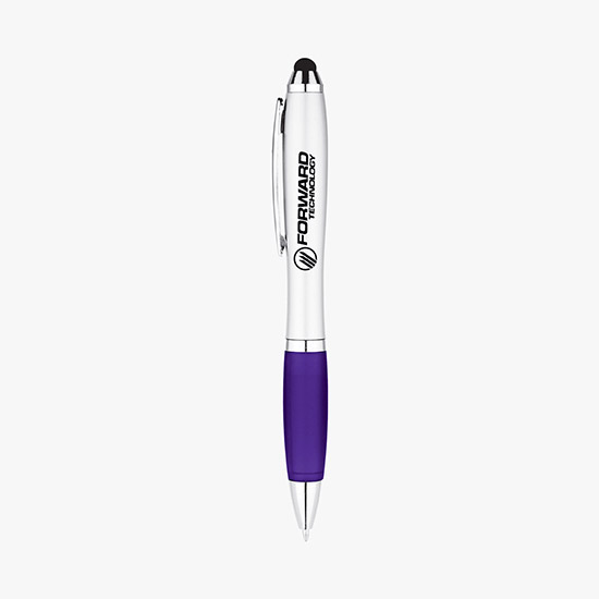 Silvertone Curvaceous Ballpoint Pen with Stylus - 24-Hour Production