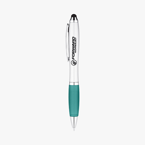 Silvertone Curvaceous Ballpoint Pen with Stylus - 24-Hour Production