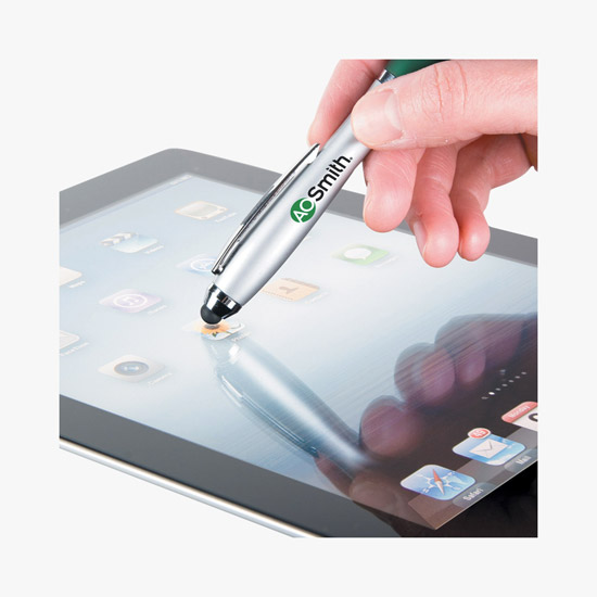 Silvertone Curvaceous Ballpoint Pen with Stylus