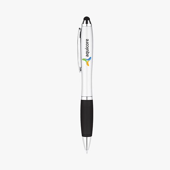 Silvertone Curvaceous Ballpoint Pen with Stylus - Full Color