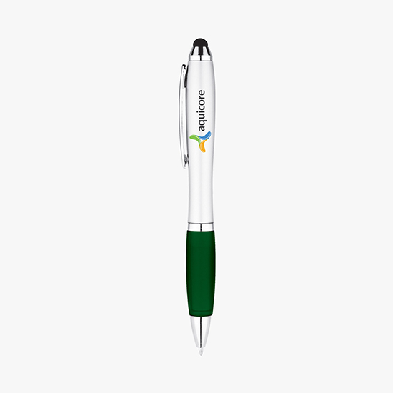 Silvertone Curvaceous Ballpoint Pen with Stylus - Full Color