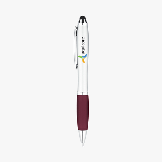Silvertone Curvaceous Ballpoint Pen with Stylus - Full Color