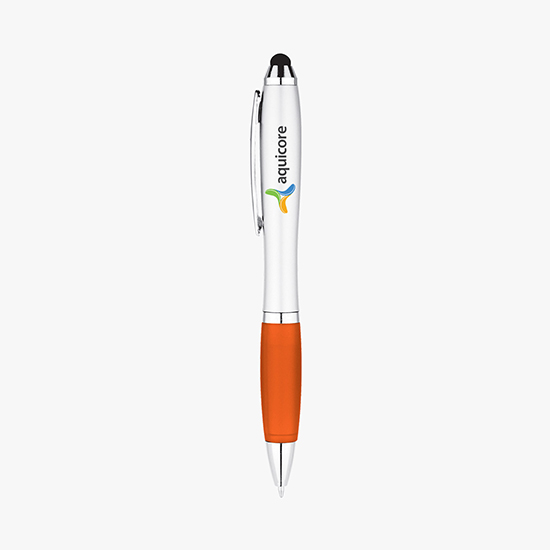 Silvertone Curvaceous Ballpoint Pen with Stylus - Full Color