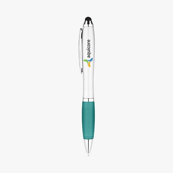 Silvertone Curvaceous Ballpoint Pen with Stylus - Full Color