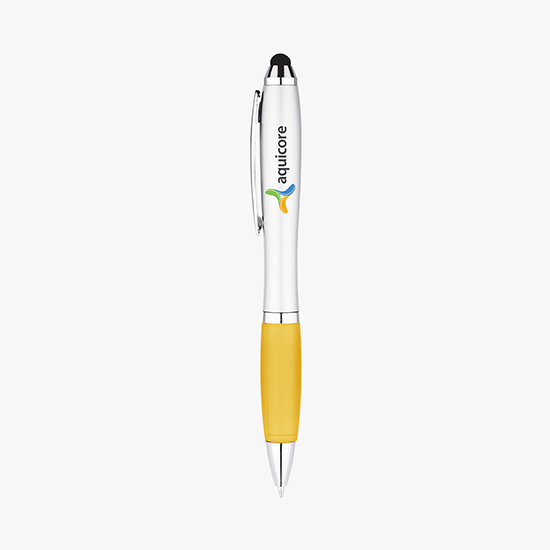Silvertone Curvaceous Ballpoint Pen with Stylus - Full Color