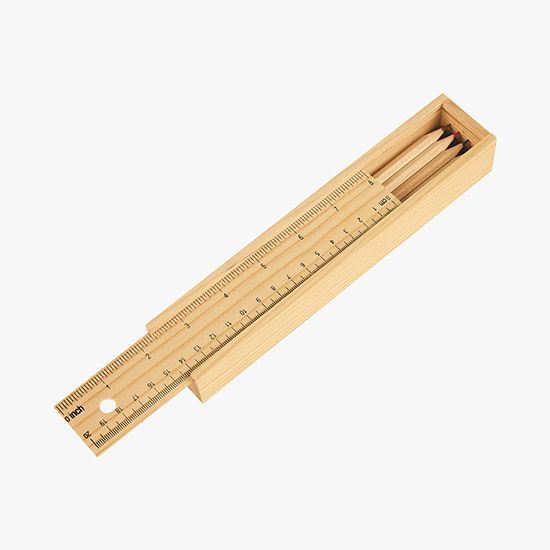 12-Piece Colored Pencil Set in Wooden Ruler Box