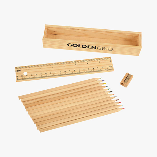 12-Piece Colored Pencil Set in Wooden Ruler Box