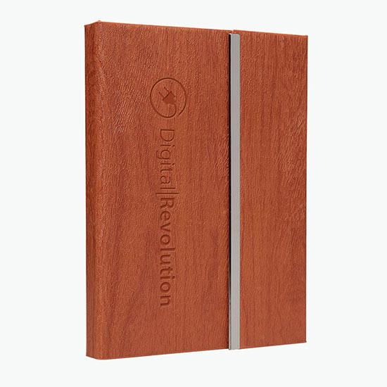 Woodgrain Padfolio with Sticky Notes & Flags - Debossed