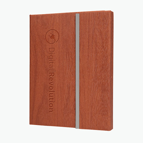 Woodgrain Padfolio with Sticky Notes & Flags - Debossed