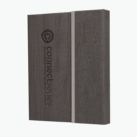 Woodgrain Padfolio with Sticky Notes & Flags - Debossed
