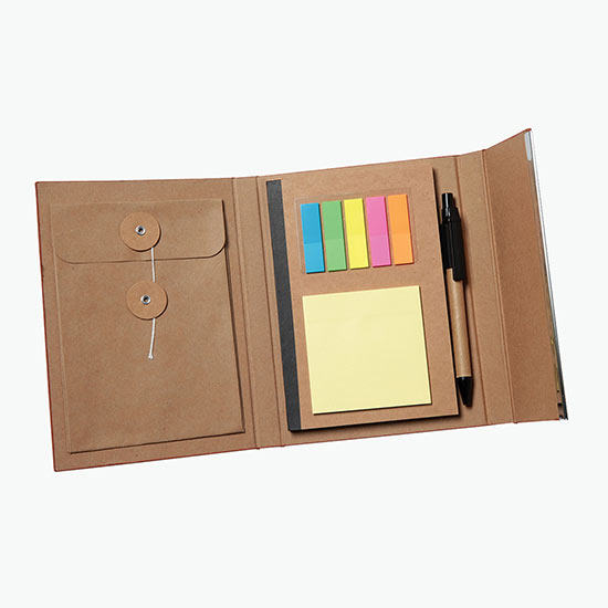 Woodgrain Padfolio with Sticky Notes & Flags - Debossed