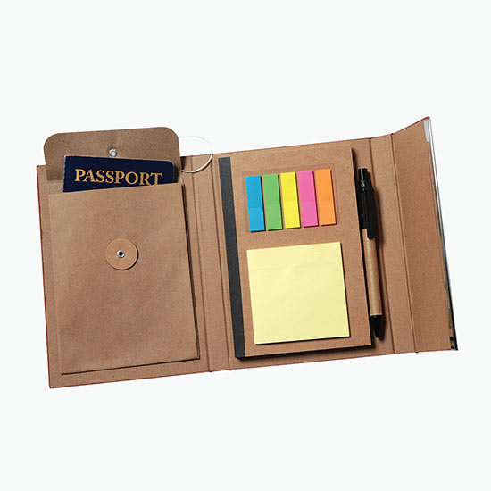 Woodgrain Padfolio with Sticky Notes & Flags - Debossed