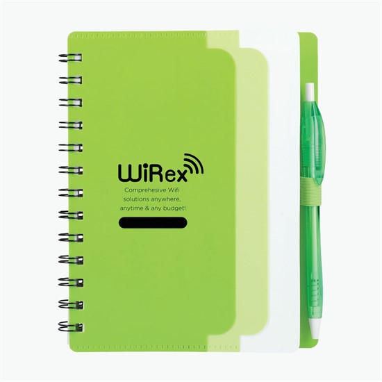 5 x 7 Recycled Stand Out Dual Pocket Spiral Notebook with Pen - 24-Hour Production