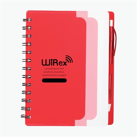 5 x 7 Recycled Stand Out Dual Pocket Spiral Notebook with Pen - 24-Hour Production