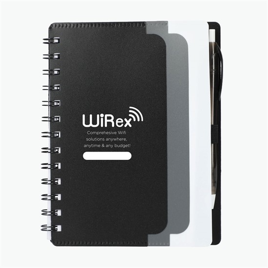 5 x 7 Recycled Stand Out Dual Pocket Spiral Notebook with Pen