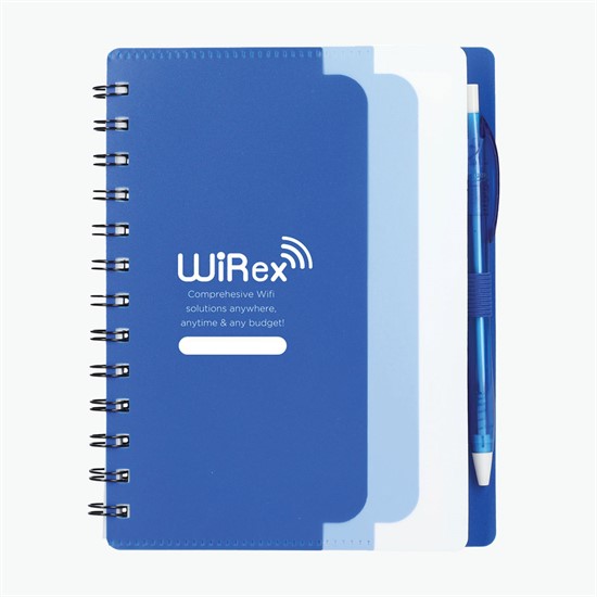 5 x 7 Recycled Stand Out Dual Pocket Spiral Notebook with Pen