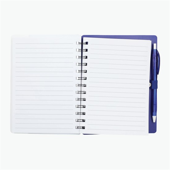 5 x 7 Recycled Stand Out Dual Pocket Spiral Notebook with Pen