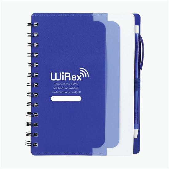 5 x 7 Recycled Stand Out Dual Pocket Spiral Notebook with Pen