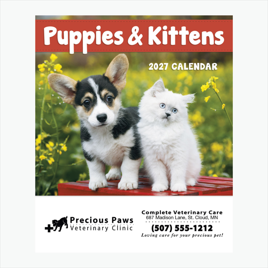Mini Wall Calendar - Puppies & Kittens