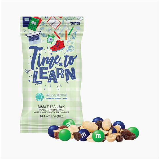 1 oz Full Color Snack Bag - Color Choice M&Ms Trail Mix - Back to School