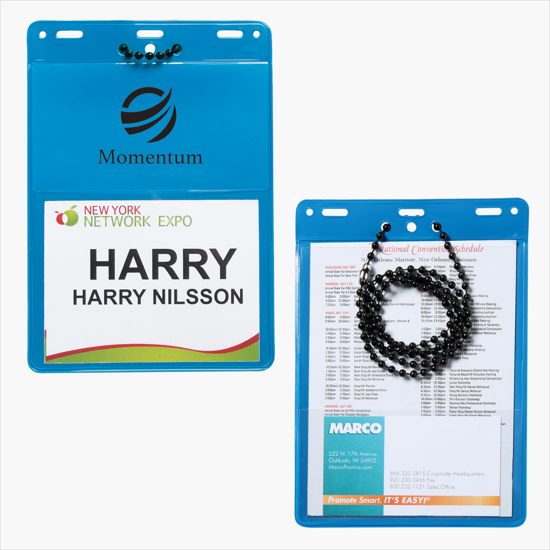 Trade Show Badge Caddy - Printed - Black Plastic Bead Chain Attachment
